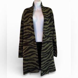 Time and Tru Olive and Black Zebra Print Cardigan